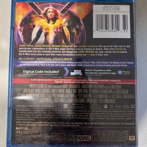 X-Men: Dark Phoenix (Blu-ray + Digital Code, Multi-Screen Edition, Brand New) - Picture 2 of 2